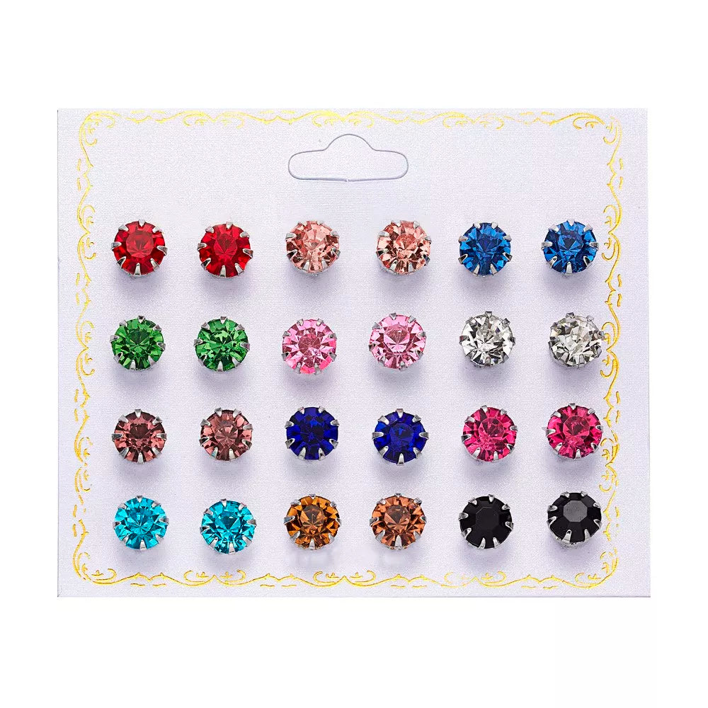 12 pairs/set Crystal Simulated Pearl Earrings Set Women Jewelry Accessories Piercing Ball