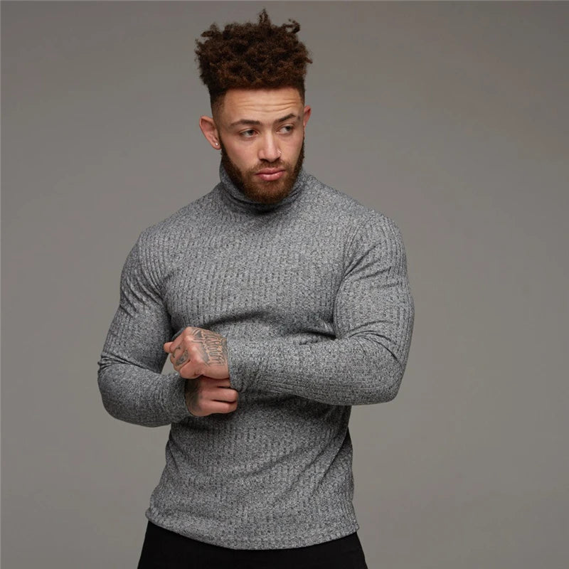 Men Warm Turtleneck Mens Sweaters Slim Fit