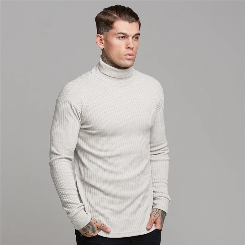 Men Warm Turtleneck Mens Sweaters Slim Fit