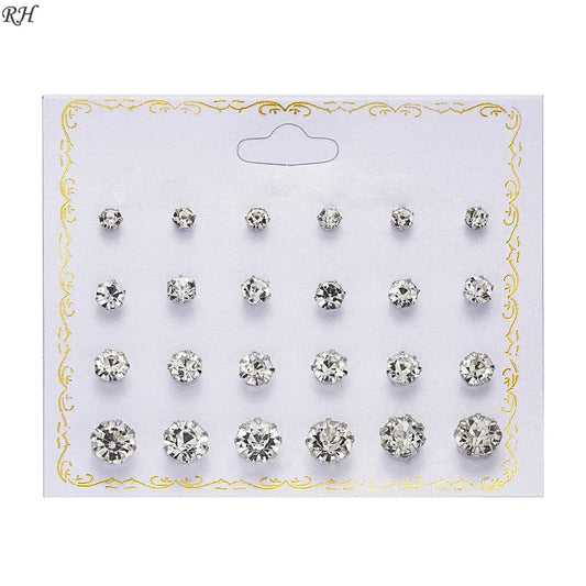 12 pairs/set Crystal Simulated Pearl Earrings Set Women Jewelry Accessories Piercing Ball