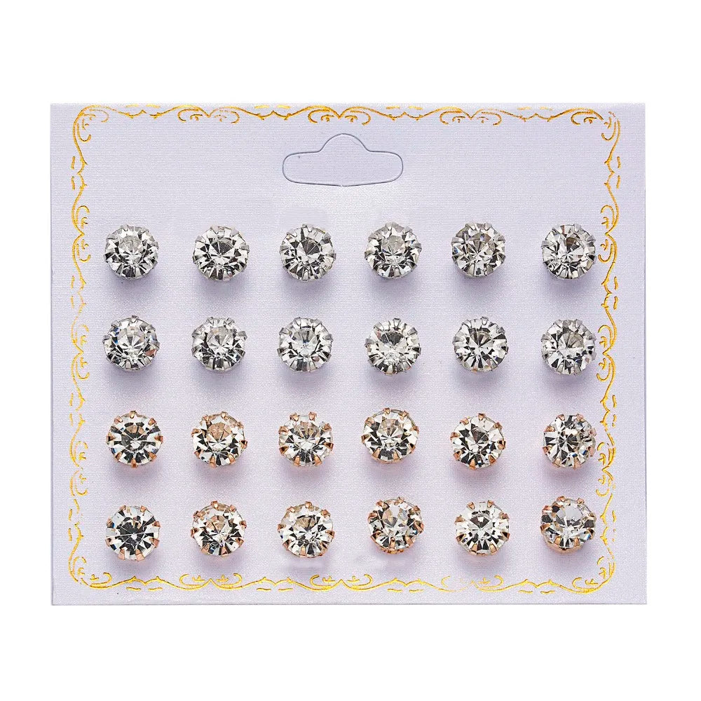 12 pairs/set Crystal Simulated Pearl Earrings Set Women Jewelry Accessories Piercing Ball