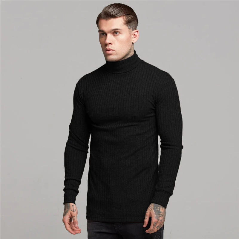 Men Warm Turtleneck Mens Sweaters Slim Fit