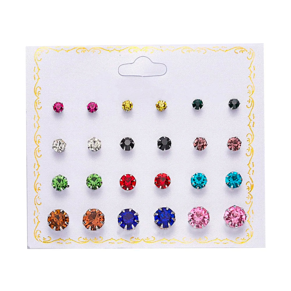 12 pairs/set Crystal Simulated Pearl Earrings Set Women Jewelry Accessories Piercing Ball