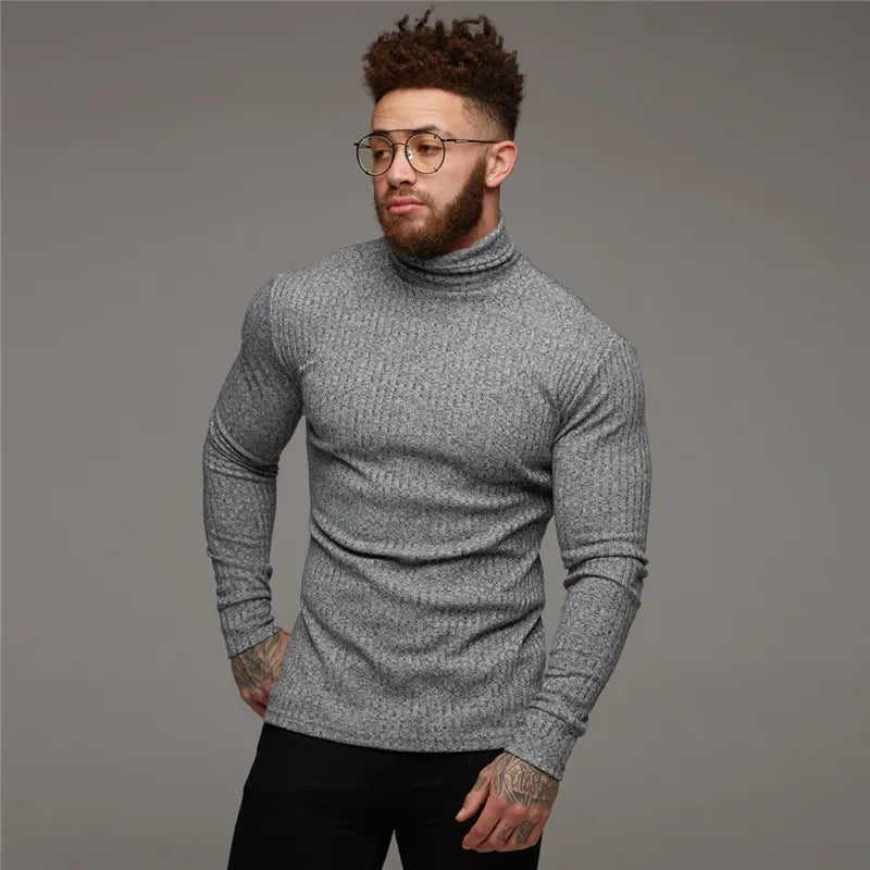 Men Warm Turtleneck Mens Sweaters Slim Fit