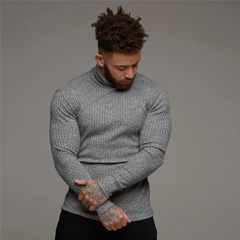 Men Warm Turtleneck Mens Sweaters Slim Fit