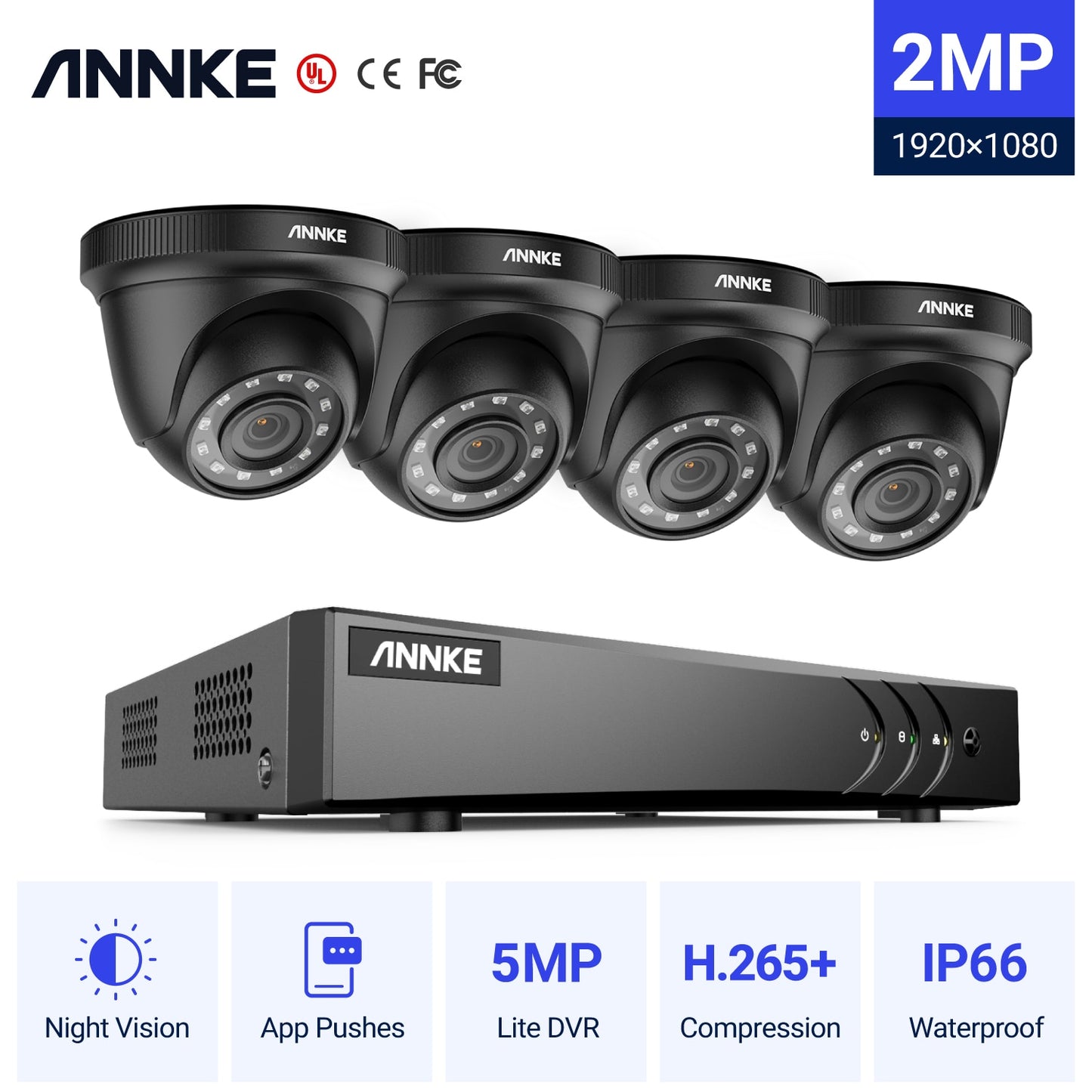 ANNKE 8CH 1080P FHD Video Surveillance System H.265+ 5in1 5MP Lite Recorder 1080P Outdoor Weatherproof Security Camera CCTV Kits