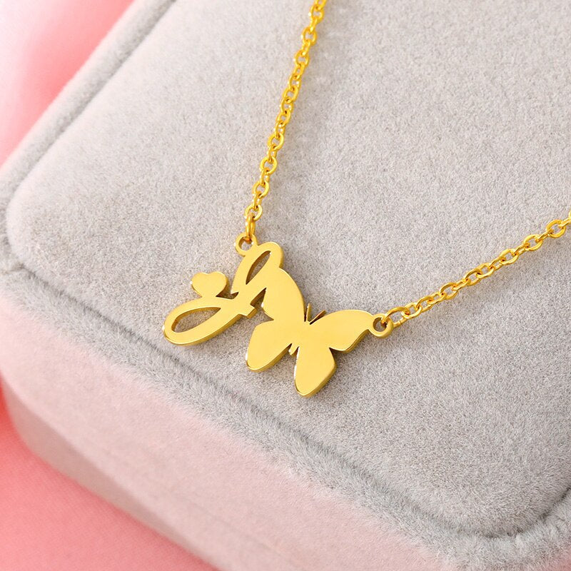 Butterfly letter necklace