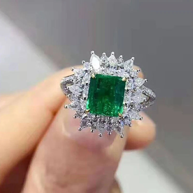 Huitan Luxury Green CZ Rings for Bridal Wedding Ceremony Party Fashion Accessories High Quality Women's Rings Statement Jewelry