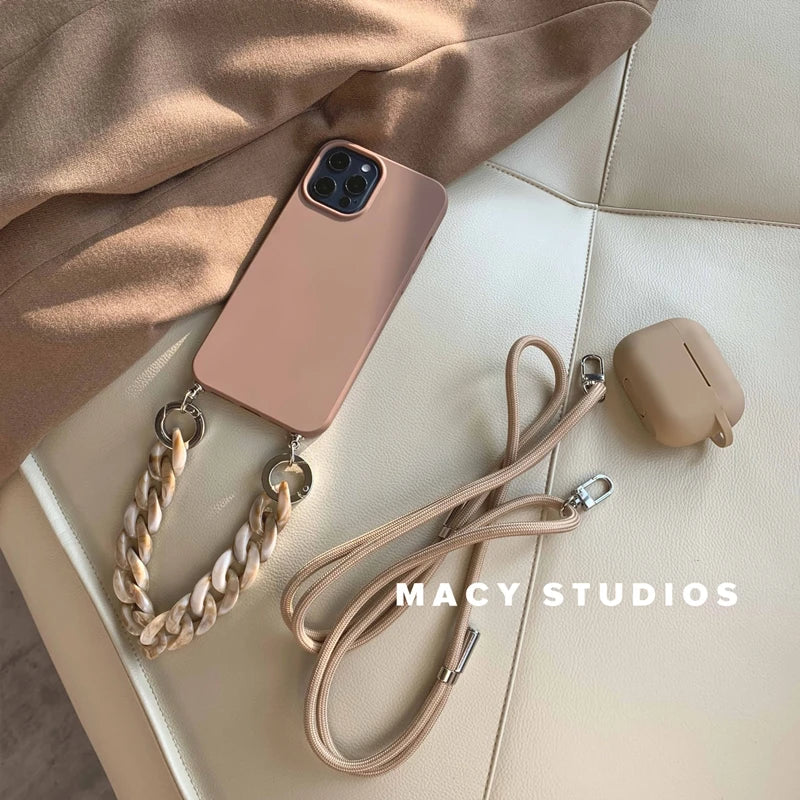 Luxury Crossbody Necklace Lanyard Soft Case for iphone 15 14 Pro Max 13 12 11 MiNi XR X XS Max 7 Plus SE Marble Chain Soft Cover