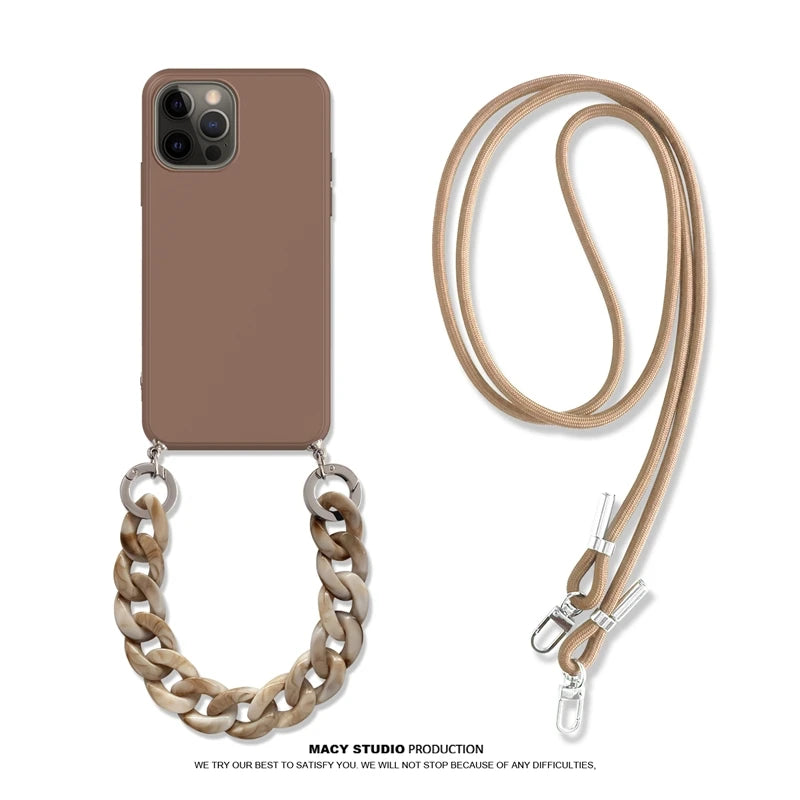 Luxury Crossbody Necklace Lanyard Soft Case for iphone 15 14 Pro Max 13 12 11 MiNi XR X XS Max 7 Plus SE Marble Chain Soft Cover