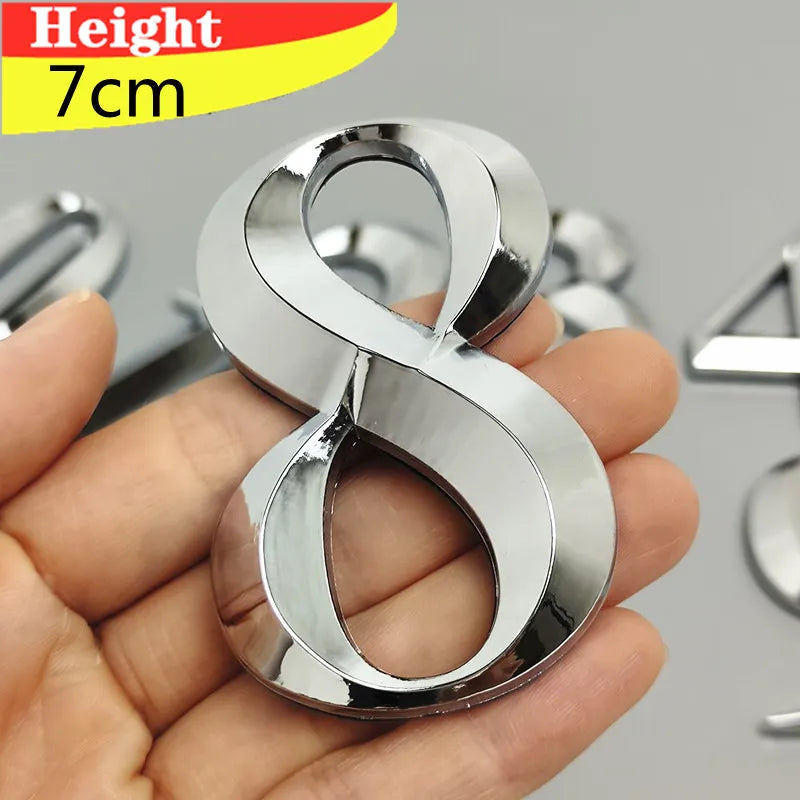 Self Adhesive House Number Sign Number Digit Apartment Hotel Office Address Street Number Stickers Door Plate Sign Silver 3D 7CM