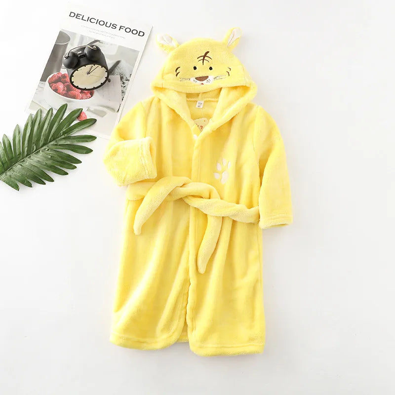 New Autumn Winter Kids Hooded Bathrobe Baby Bath Robes Boys Girls Cartoon Rabbit Panda Flannel Pajamas Long Sleeve Towel Robe