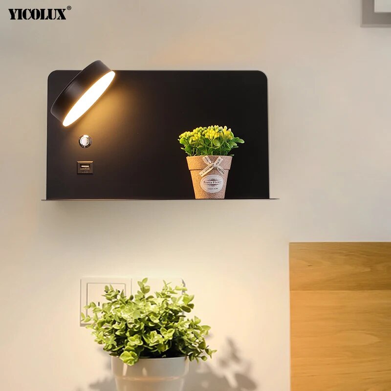 LED Wall Lights With Switch And USB Interface Fashion White Black Lamp Fixture Corridor Aisle Lighting Art Luminaire