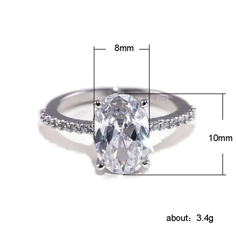 Huitan Oval Finger Ring Band Dazzling Brilliant CZ Stone Four Prong Setting Classic