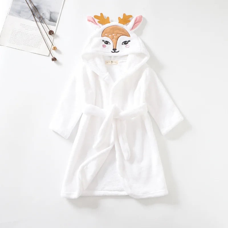 New Autumn Winter Kids Hooded Bathrobe Baby Bath Robes Boys Girls Cartoon Rabbit Panda Flannel Pajamas Long Sleeve Towel Robe