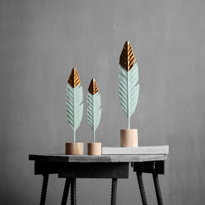 Modern Feather Wooden Decorations Simple Miniature Figurines for Living Room Table Office Home Decoration Accessories