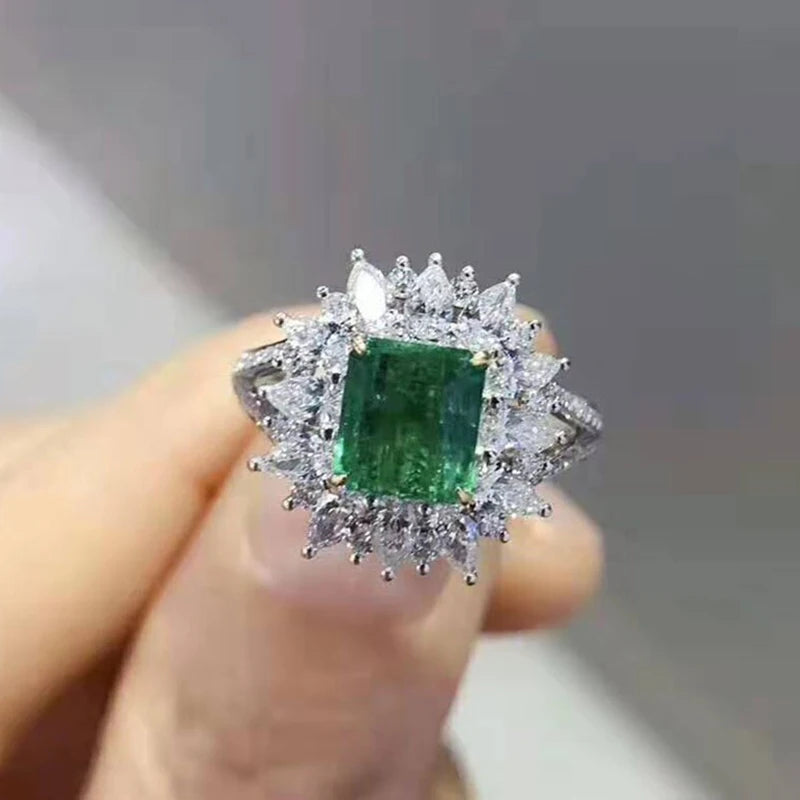 Huitan Luxury Green CZ Rings for Bridal Wedding Ceremony Party Fashion Accessories High Quality Women's Rings Statement Jewelry