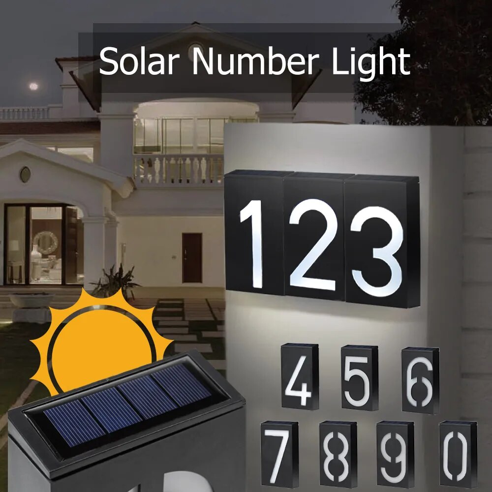 House Number Solar Led Light Outdoor Garden Solar Number Door Plate Outdoor Lighting Rechargeable House Number Light