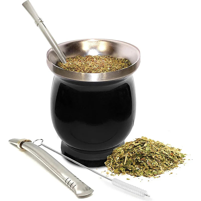 Stainless steel mate cup Argentinean gourd shaped double insulated cup with stir filter straw spoon set