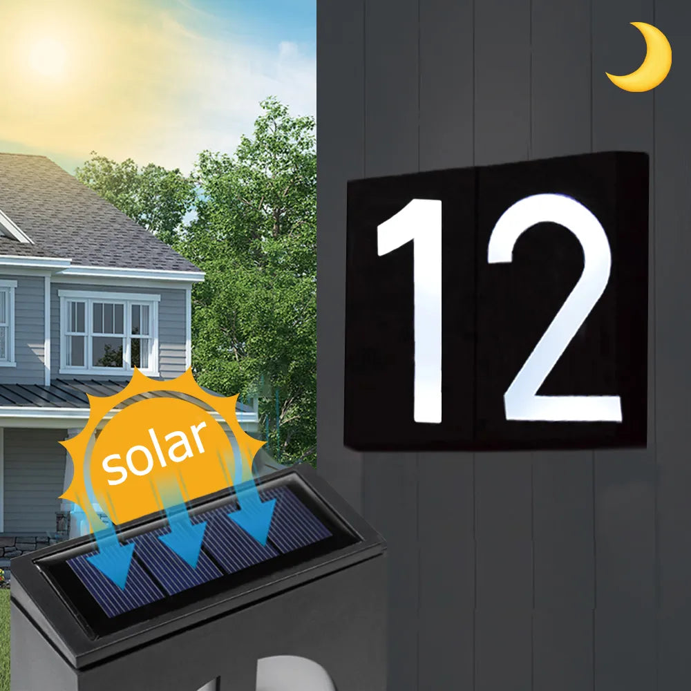 Solar LED House Number Outdoor Address Lights Waterproof Garden Digital Solar Powered Address Sign Lighted Up for Home Yard Door