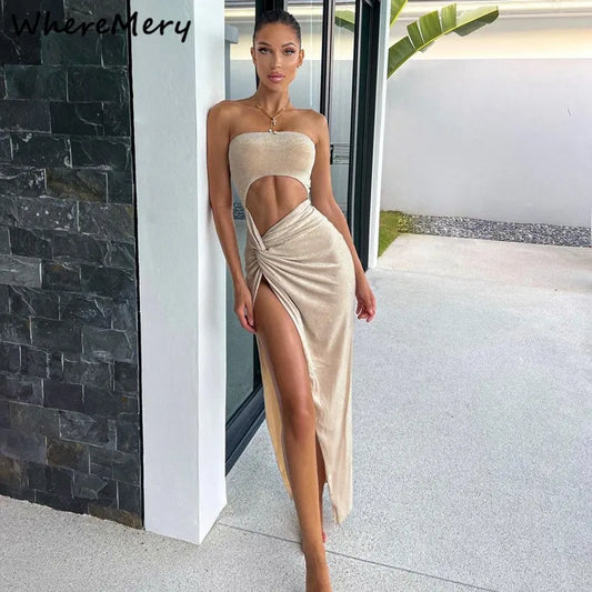 WhereMery Summer Sexy Sleeveless Slit Dress