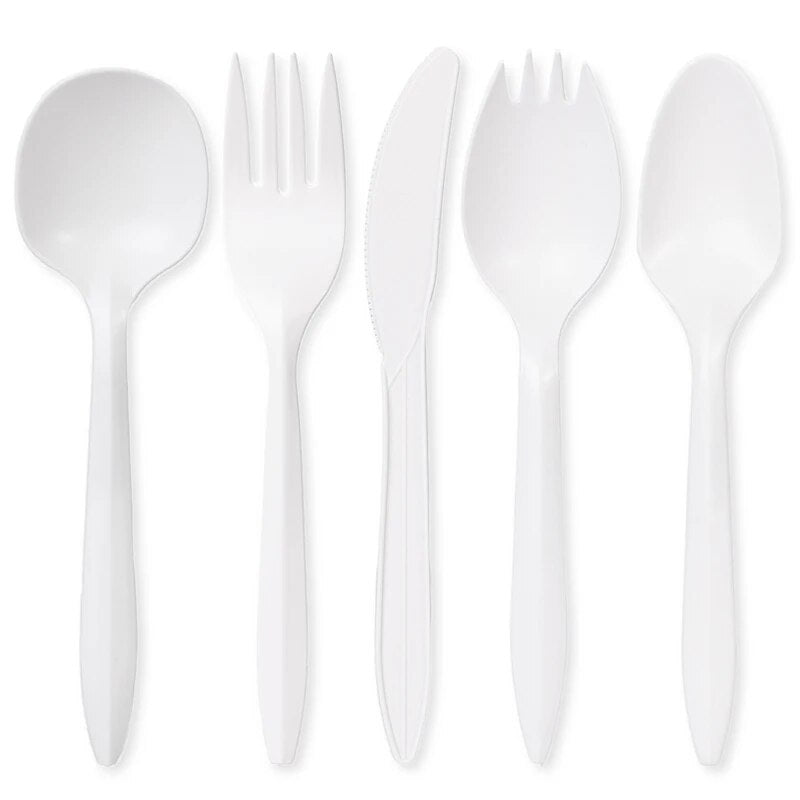 50/30/20/10pcs Disposable Natural Corn Dinnerware Knife Fork Set For Wedding Birthday Party Utensil Dessert Cake Spoon Tableware