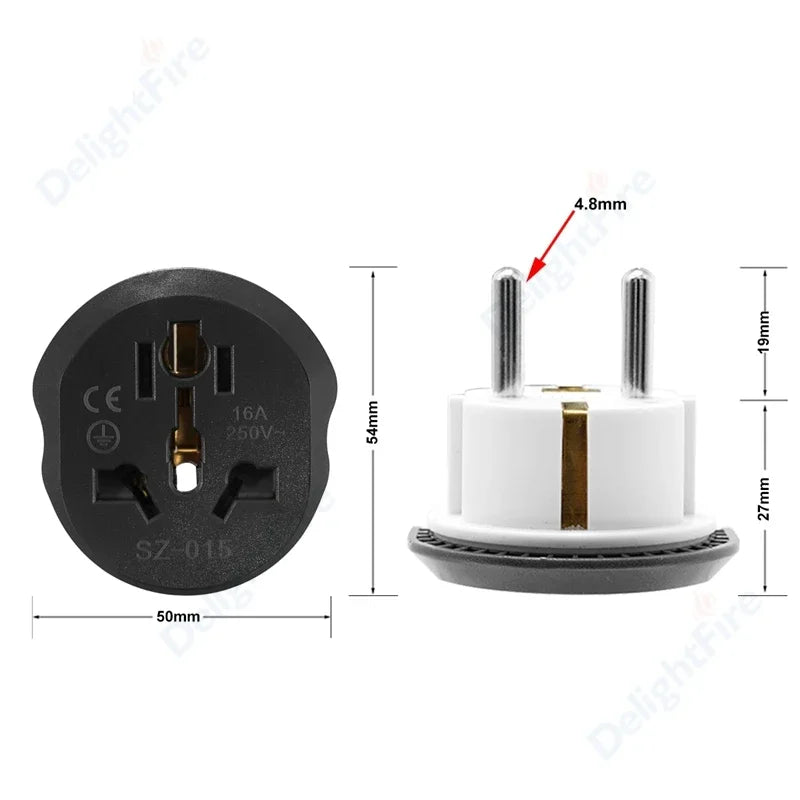 EU Plug Adapter Universal 16A EU Converter 2 Round Pin Socket AU UK CN US To EU Wall Socket AC 250V Travel Adapter High Quality