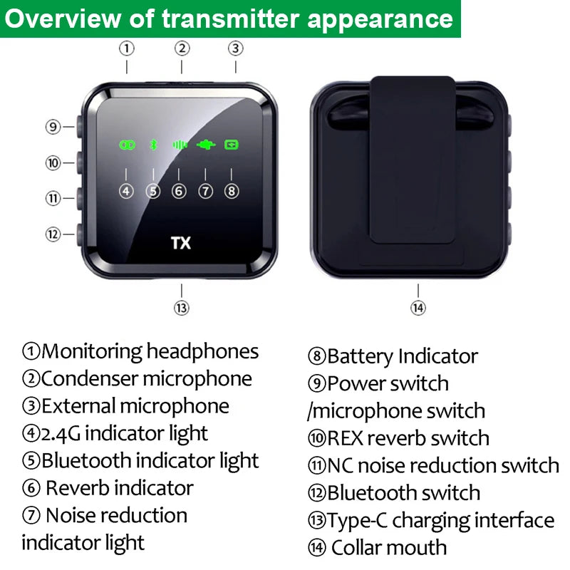 Wireless Lavalier Microphone System Bluetooth Audio Video Voice Recording Mic