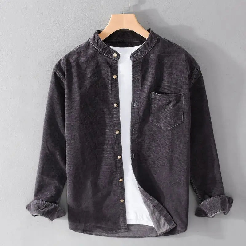 Fashion 2024 Men's Spring and Autumn Casual Shirts Loose Fit Turn-down Collar Retro Style Corduroy Long Sleeve Shirt Coat Man