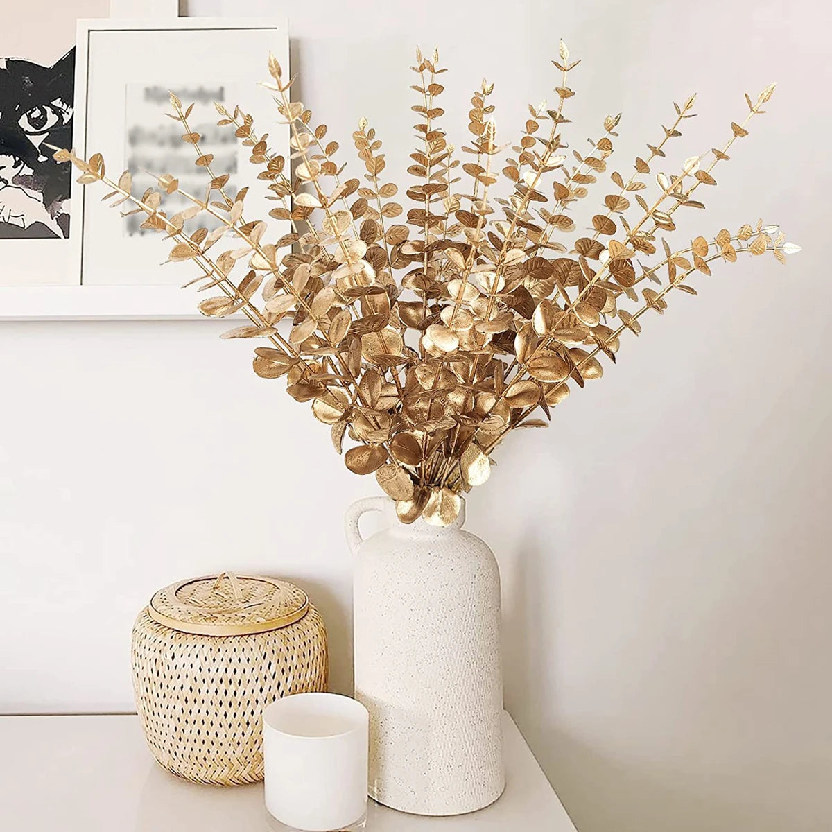 20PCS Artificial Eucalyptus Leaves Greenery Stems With Frost for Vase Home