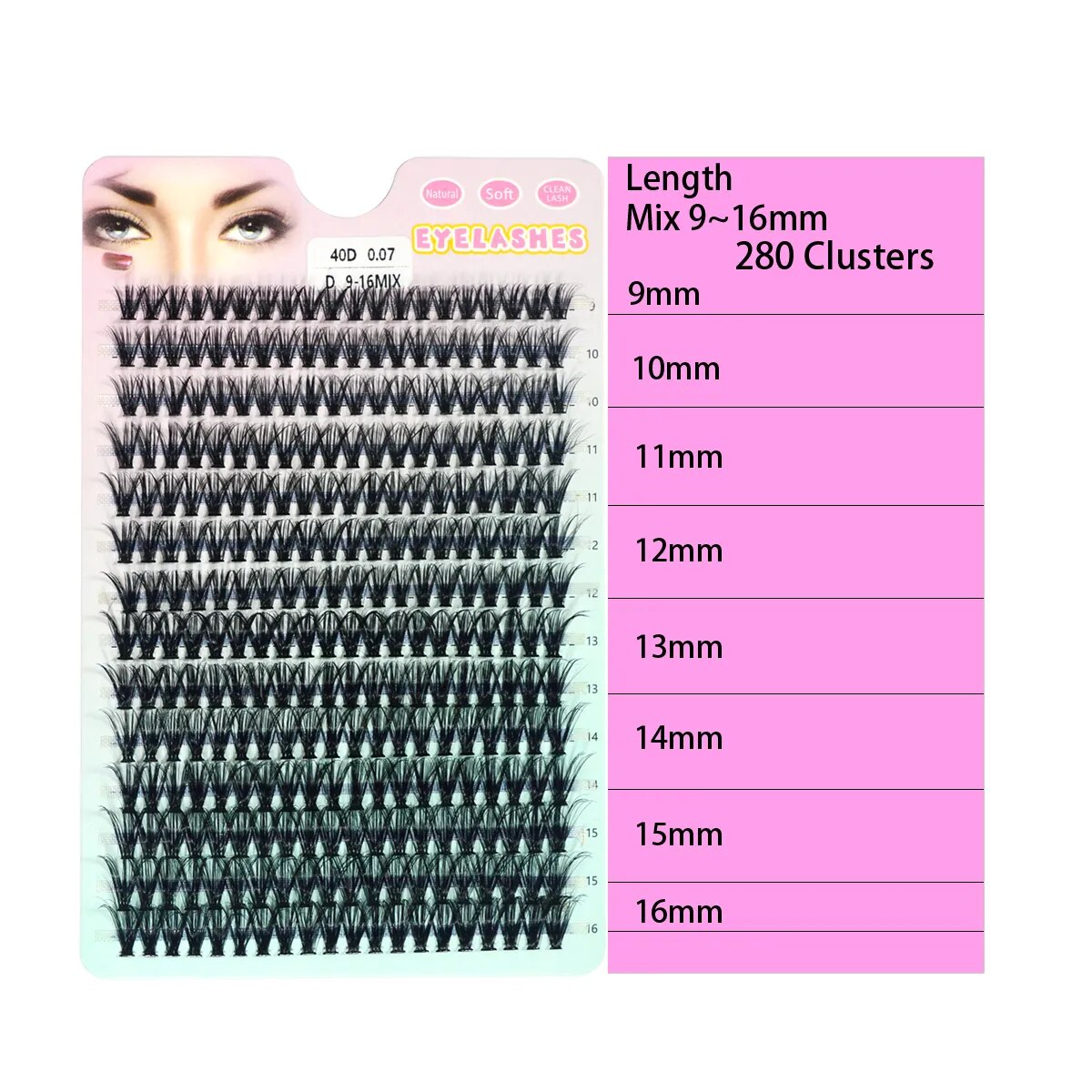 280 PCS Individual Lashes Cluster DIY Lash Clusters 10D 20D 30D 40D D Curl 9-16mm Cluster Lashes DIY Individual Eyelashes Lashes