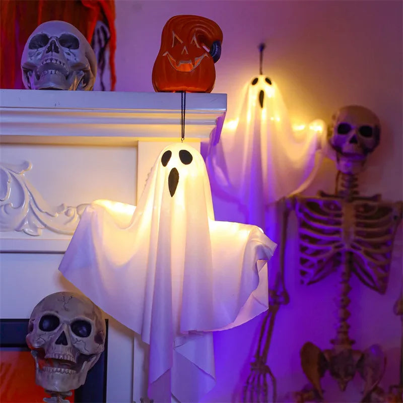 LED Glow Ghost Party Halloween Decoration for Home Indoor Outdoor Haunted House Bar Hanging Horror Props with Lights