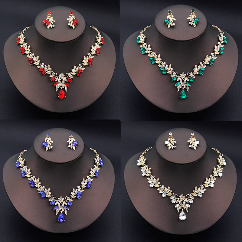 Elegant Fashion Necklace Sets for Women Dangle Earrings Princess Collar Two Piece Set