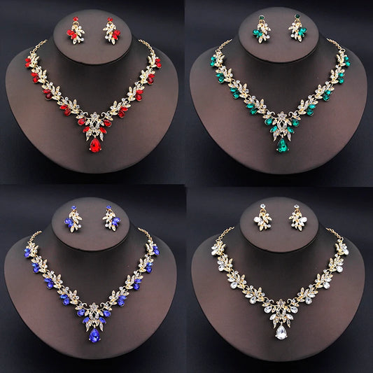 Elegant Fashion Necklace Sets for Women Dangle Earrings Princess Collar Two Piece Set