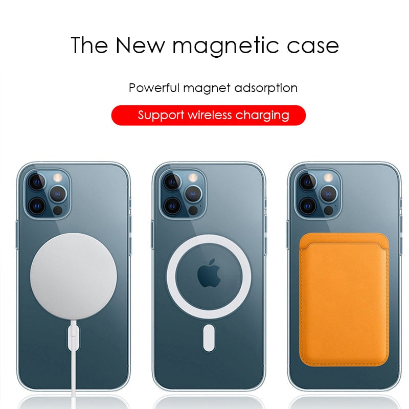 Ultra Clear Magnetic Case for iPhone 14 13 12 11 15 Pro Max Mini XS XR 7 8 Plus SE iPhone Transparent Magnetic Macsafe Cover