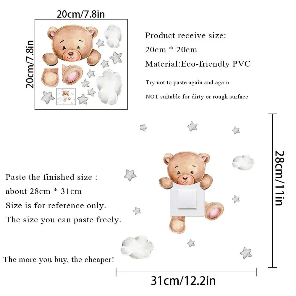 Cartoon Bear Star Switch Sticker For Kid Baby Room Bedroom Decoration Mural Self-adhesive Home Decor Wallpaper Cute Wall Decals