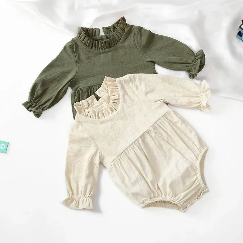 Fashion Baby Girls Romper Cotton Long Sleeve Ruffles.