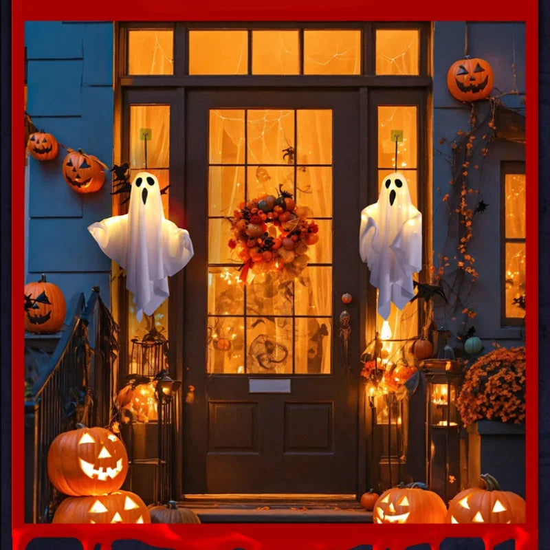 LED Glow Ghost Party Halloween Decoration for Home Indoor Outdoor Haunted House Bar Hanging Horror Props with Lights