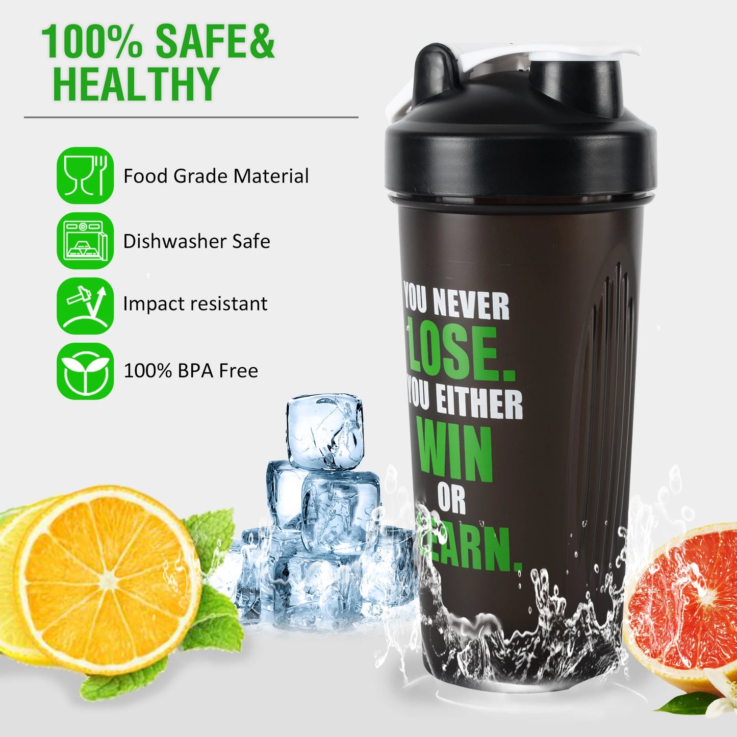 Protein Shaker Bottle 20oz Supplements Mixes Drink Cup with Blender Ball