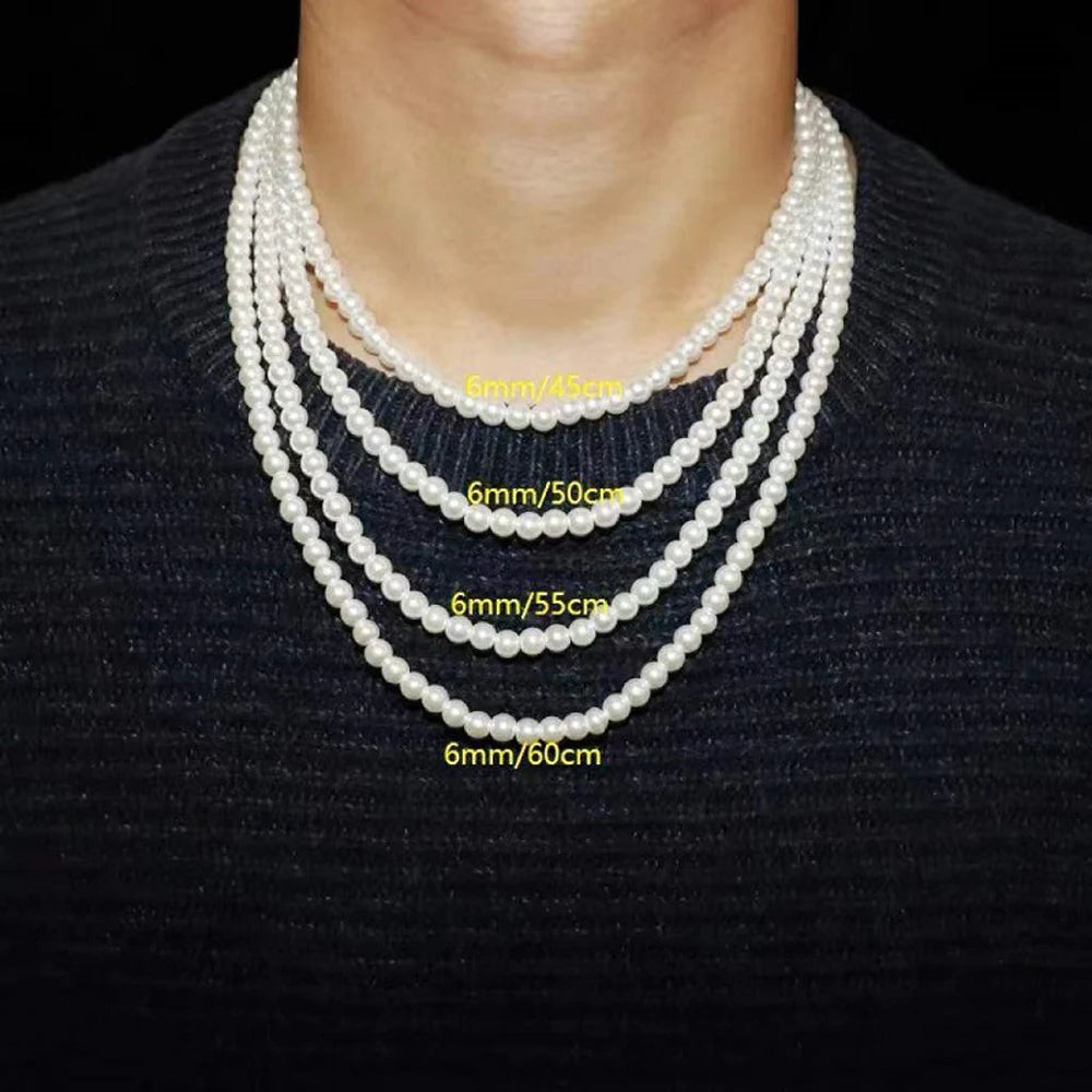 New Trendy Imitation Pearl Necklace Men Temperament Simple Handmade Strand Bead Necklace For Women