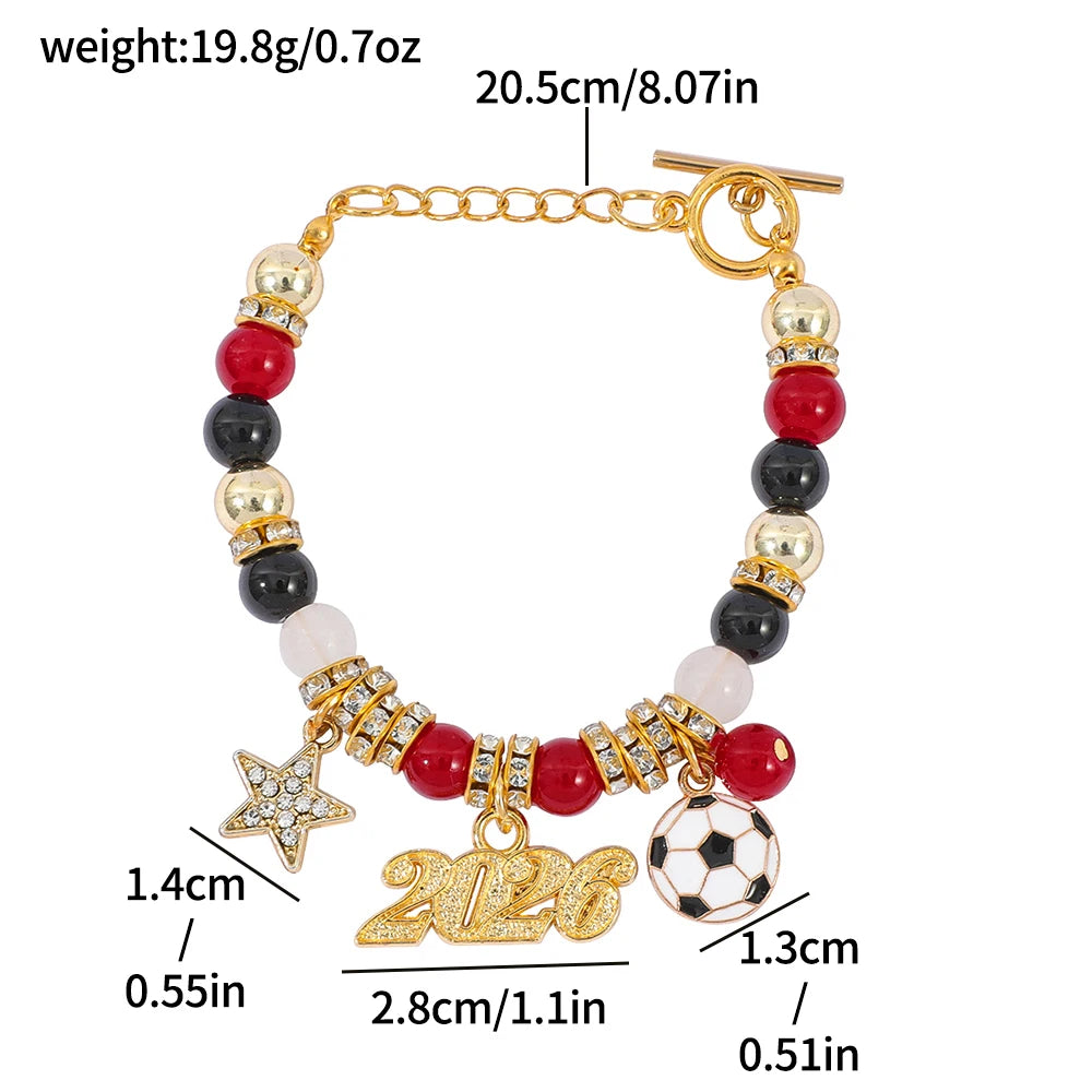 2026 World Cup Football Fan Beaded Bracelet with Soccer Ball Charm And Star Accents Sporty Game Day Jewelry for Fans