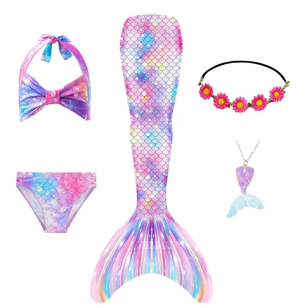 5pcs Girls Mermaid Tails for Kids Memaid Swimsuit Bikini Bathing Suit