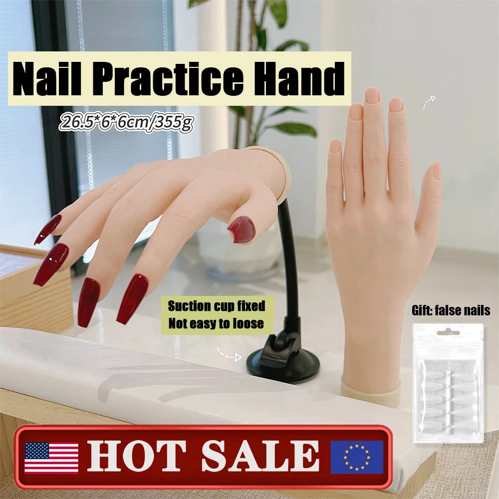 Novice Nail Practice Hand Silicone Soft Nails Art Training Fake Hands for Acrylic Manicure Tool