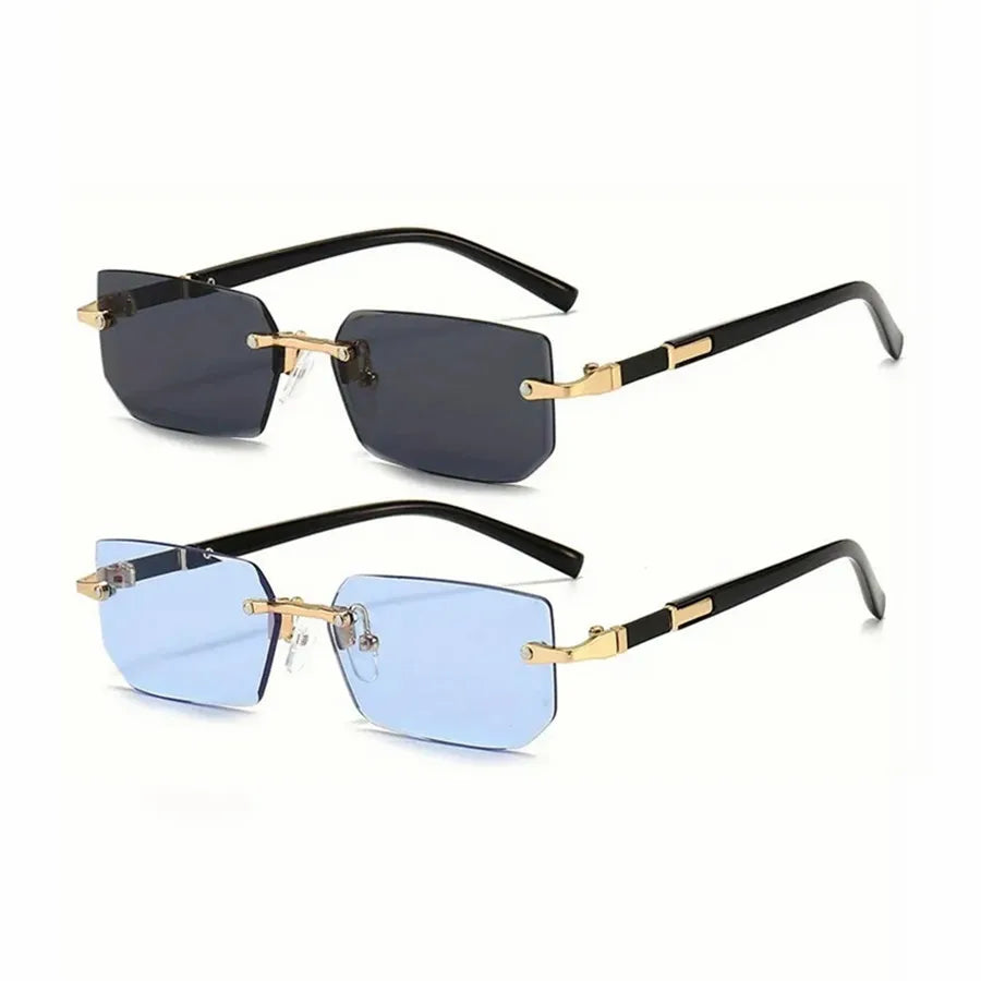 Rimless Sunglasses Rectangle Fashion Popular Women Men Shades Small Square