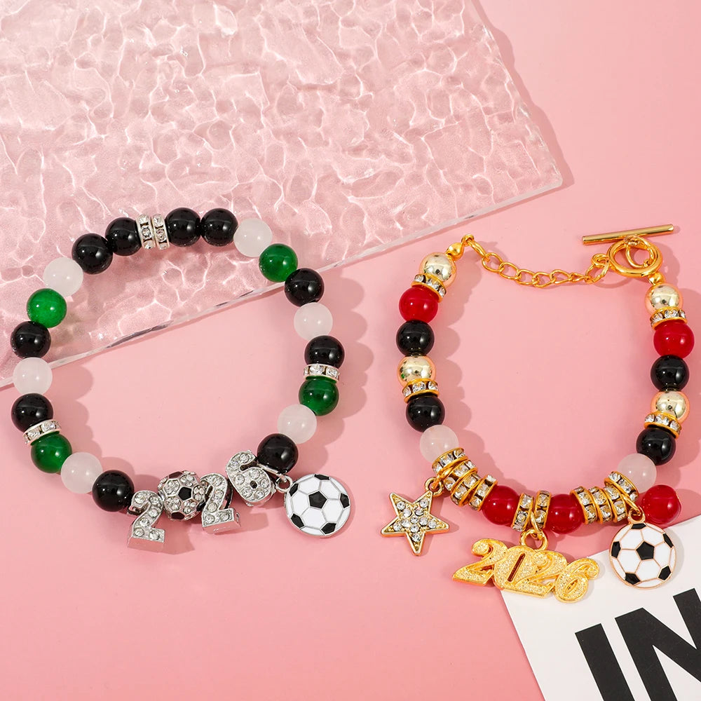 2026 World Cup Football Fan Beaded Bracelet with Soccer Ball Charm And Star Accents Sporty Game Day Jewelry for Fans