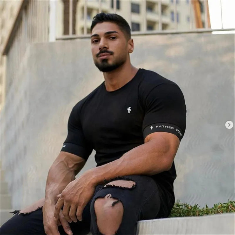 Gym T-shirt Men Short sleeve Casual Slim Male Fitness Bodybuilding shirt Workout