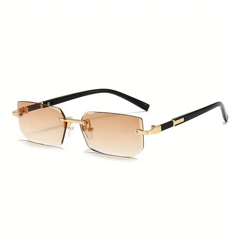 Rimless Sunglasses Rectangle Fashion Popular Women Men Shades Small Square