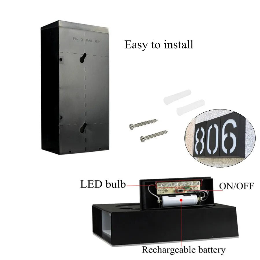 House Number Solar Led Light Outdoor Garden Solar Number Door Plate Outdoor Lighting Rechargeable House Number Light