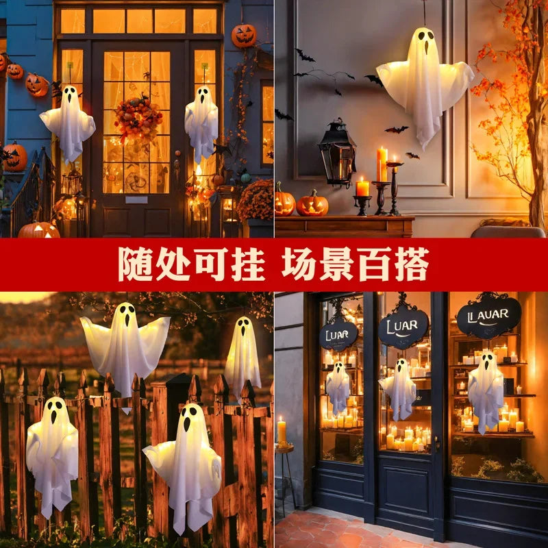 LED Glow Ghost Party Halloween Decoration for Home Indoor Outdoor Haunted House Bar Hanging Horror Props with Lights
