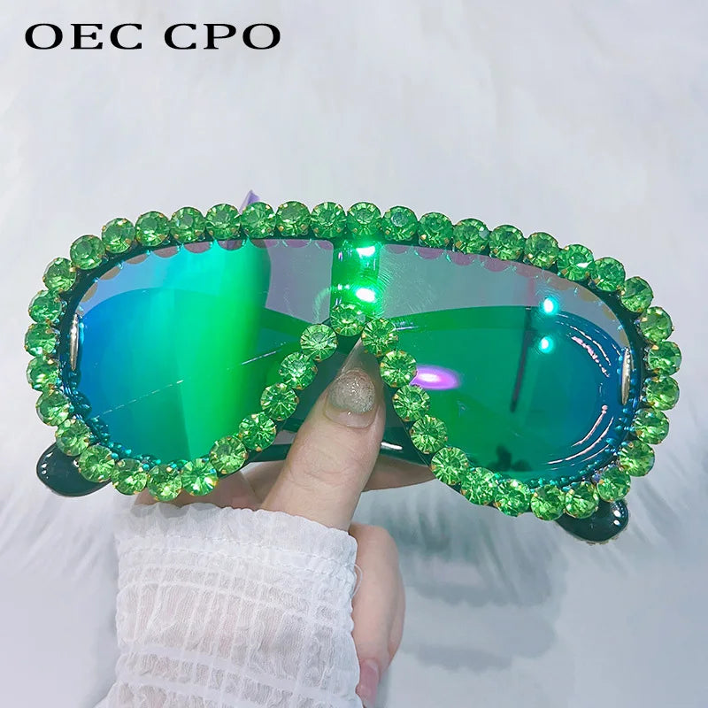 Shiny Diamonds Y2K Sunglasses Women Luxury Oversized One Piece Sun Glasses Goggle Female Trends Rhinestone Shades Eyewear UV400